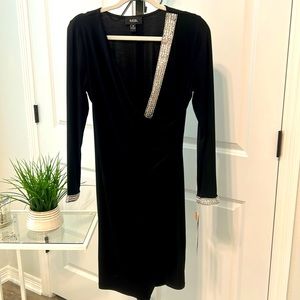 Beautiful black dress with rhinestone on front and sleeves